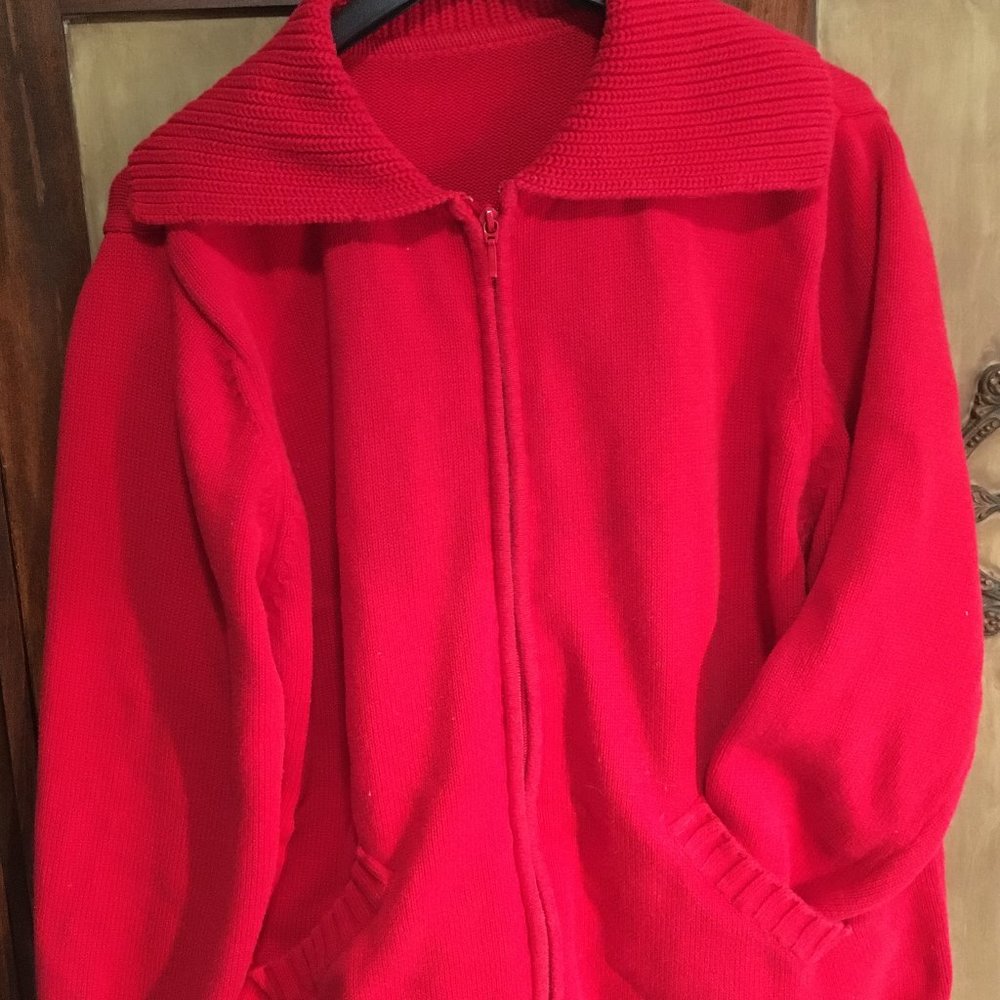 Red Christmas Sweater Full Zipper Large Collar Jacket Coat Size 1X